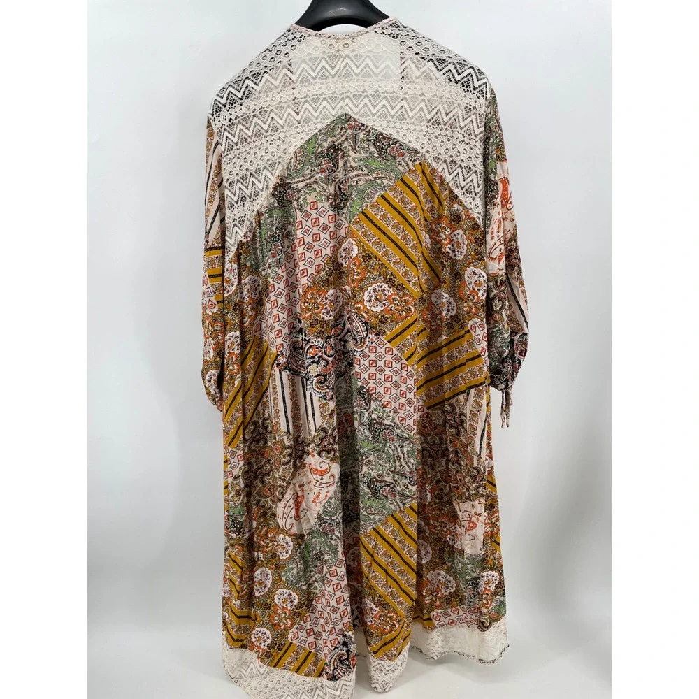 Cottagecore‎ Kimono Women XL Festival Patchwork Lace Trim Open Front
